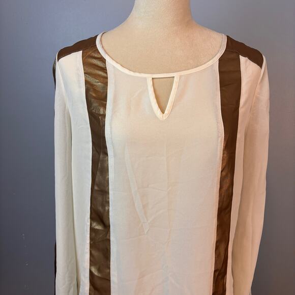 Jealous Tomato Sheer Blouse Cream/ Gold Womens Medium Long Sleeve Tunic Top - Picture 3 of 7